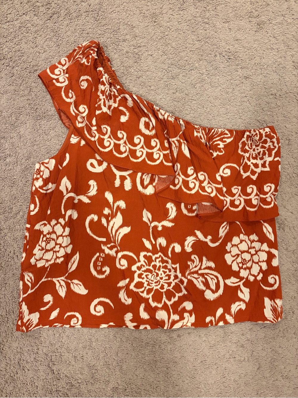 TCEC One-Shoulder Floral Ruffle Camisole - Rust & Ivory
